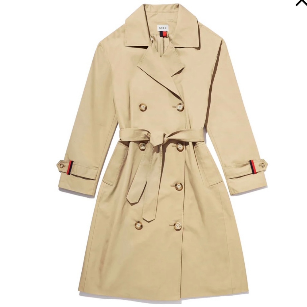KULE Tan Trench Coat with Red Accents